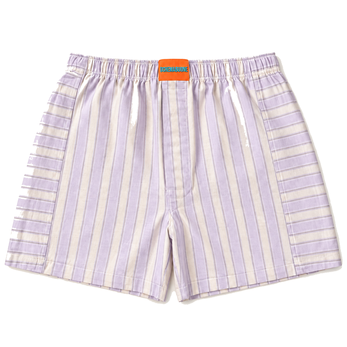 Boxer a righe lilla e crema su sfondo bianco