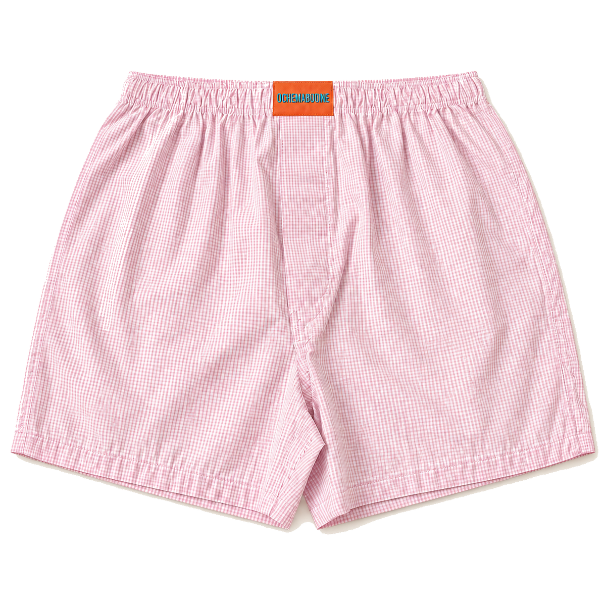 Boxer a microquadretto rosa su sfondo bianco