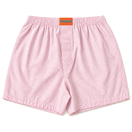 Boxer a microquadretto rosa su sfondo bianco