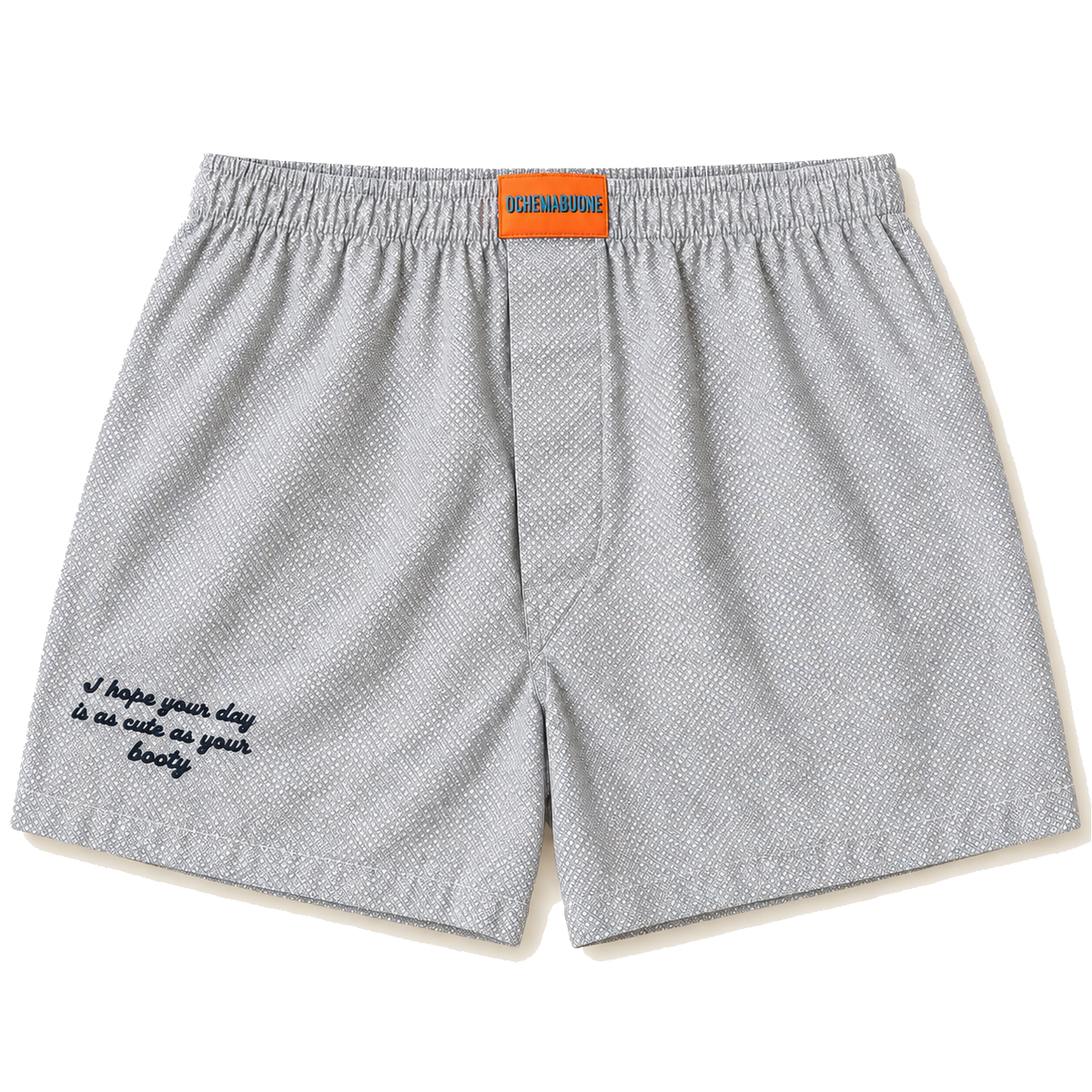 Boxer microfantasia grigia con ricamo su sfondo bianco