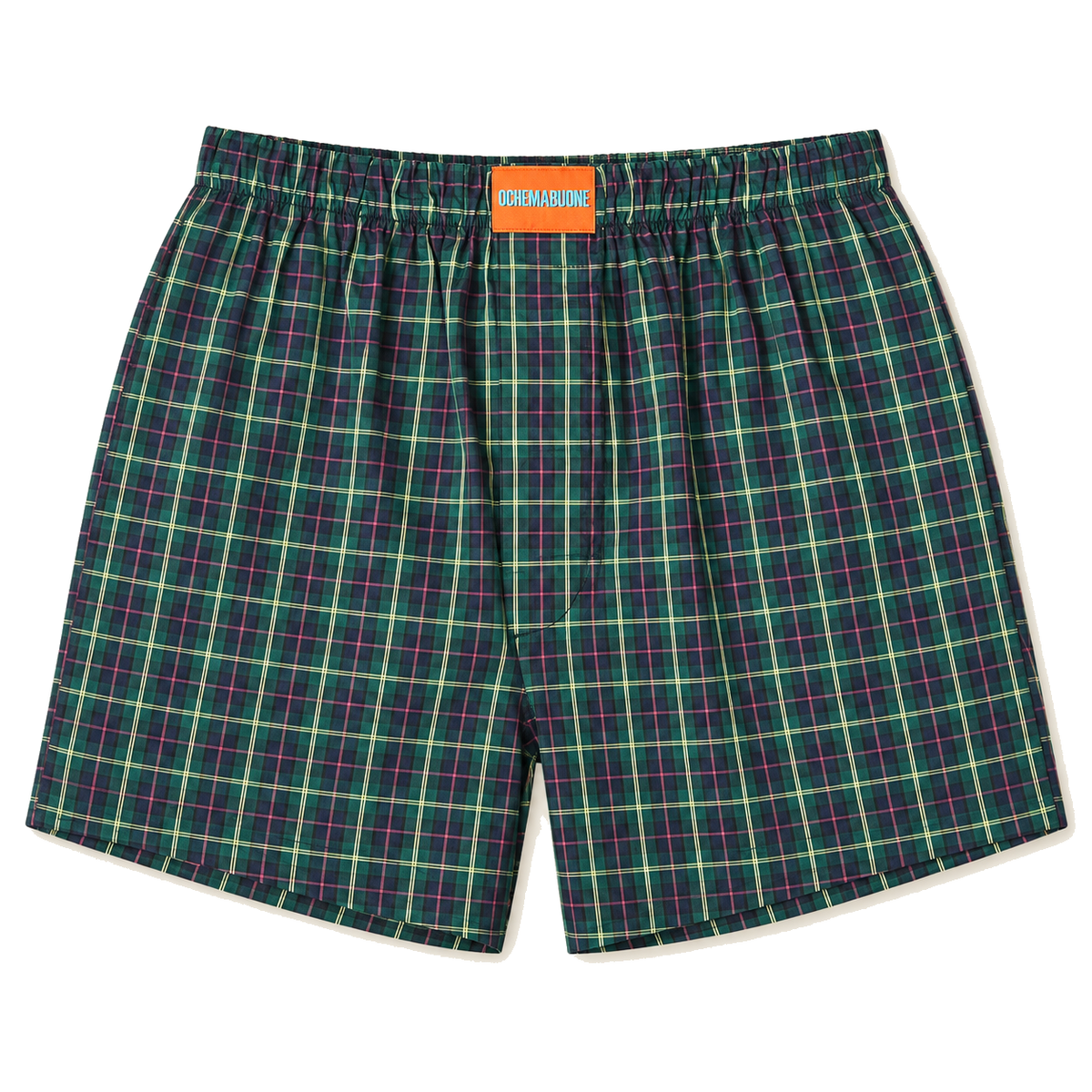 Boxer tartan verde su sfondo bianco