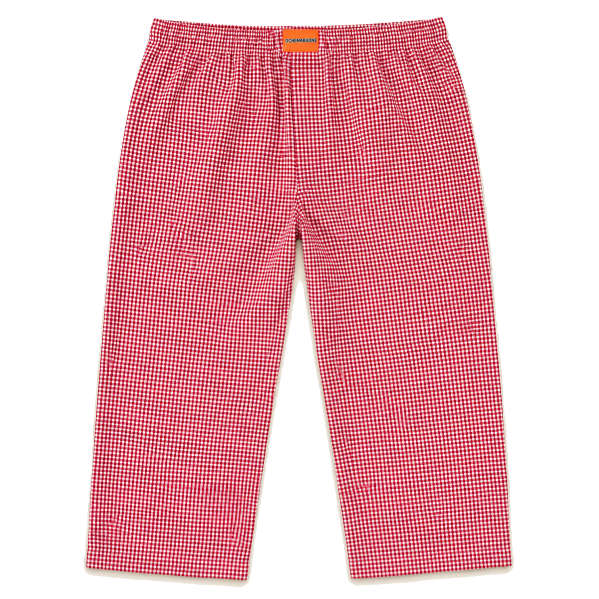 Boxer lungo a quadretto rosso e bianco su sfondo bianco