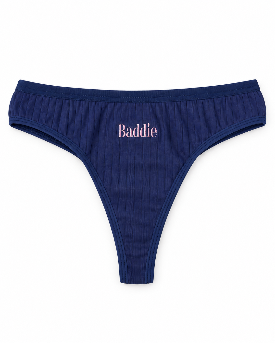 Baddie — blu, mutanda a costine su sfondo bianco