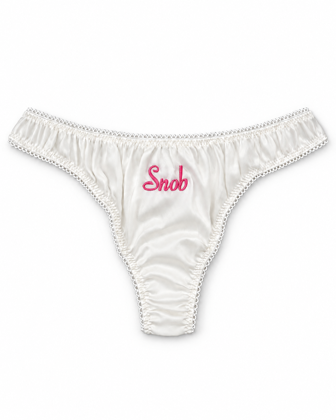 Snob — bianco, mutanda in seta su sfondo bianco