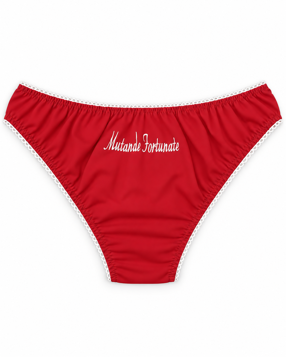 Mutande fortunate — rosso, mutanda in seta su sfondo bianco